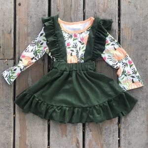 Hunter Green + Pumpkins Suede Suspender Skirt Set